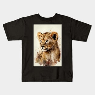 Cute Watercolor Lion Baby Aesthetic Animal Art Painting Kids T-Shirt
